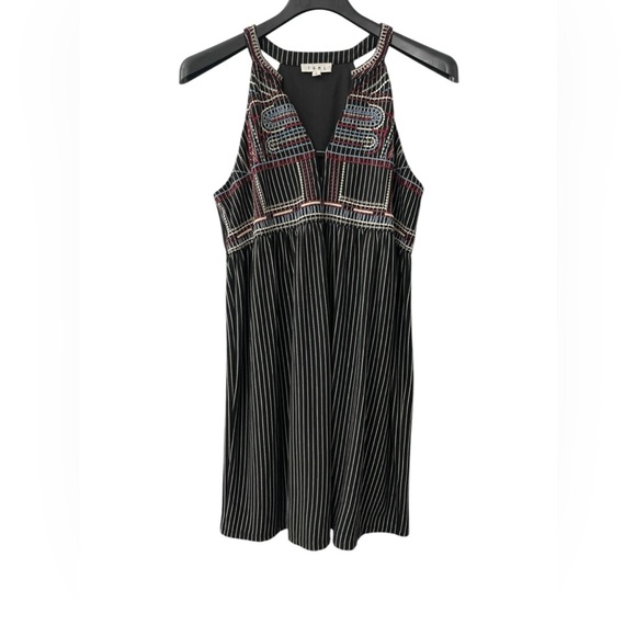 THML Dresses & Skirts - T H M L Embroidered sleeveless whimsigoth pinstriped halter dress size large